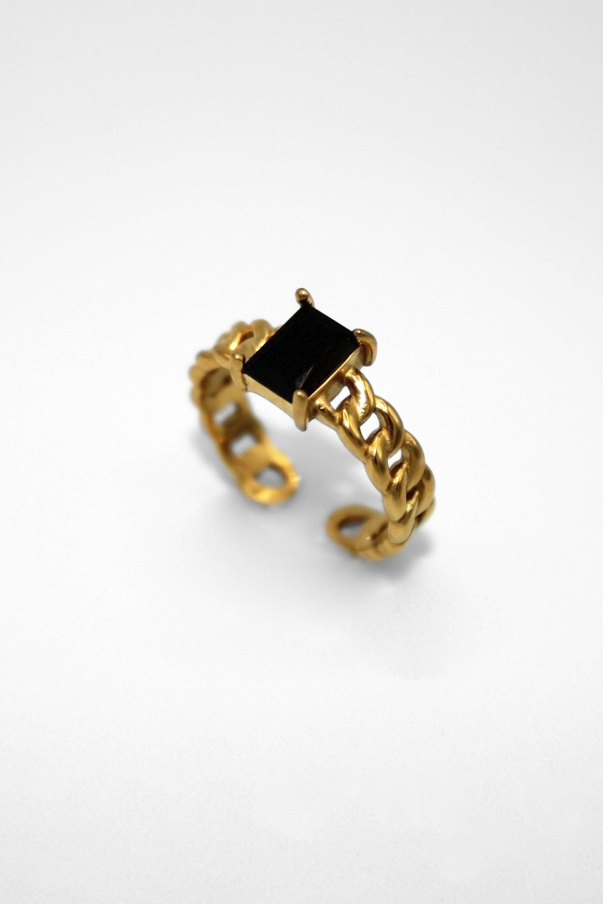 black adjustable ring with chain band